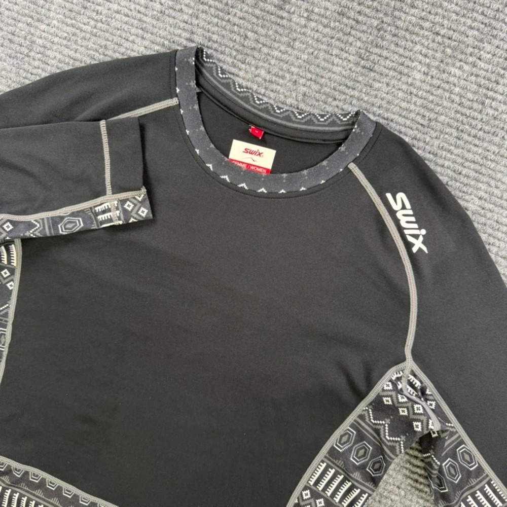 Swix Arendal Women Medium Black Base Layer Long Sleeve Ski Cycle Nordic‎ Print